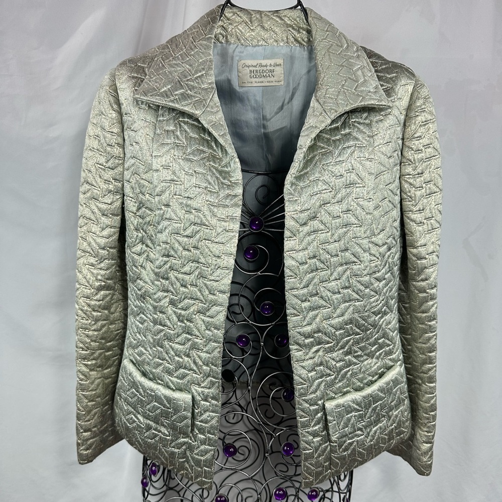 bergdorf goodman ready to wear quilted metallic light blue blazer